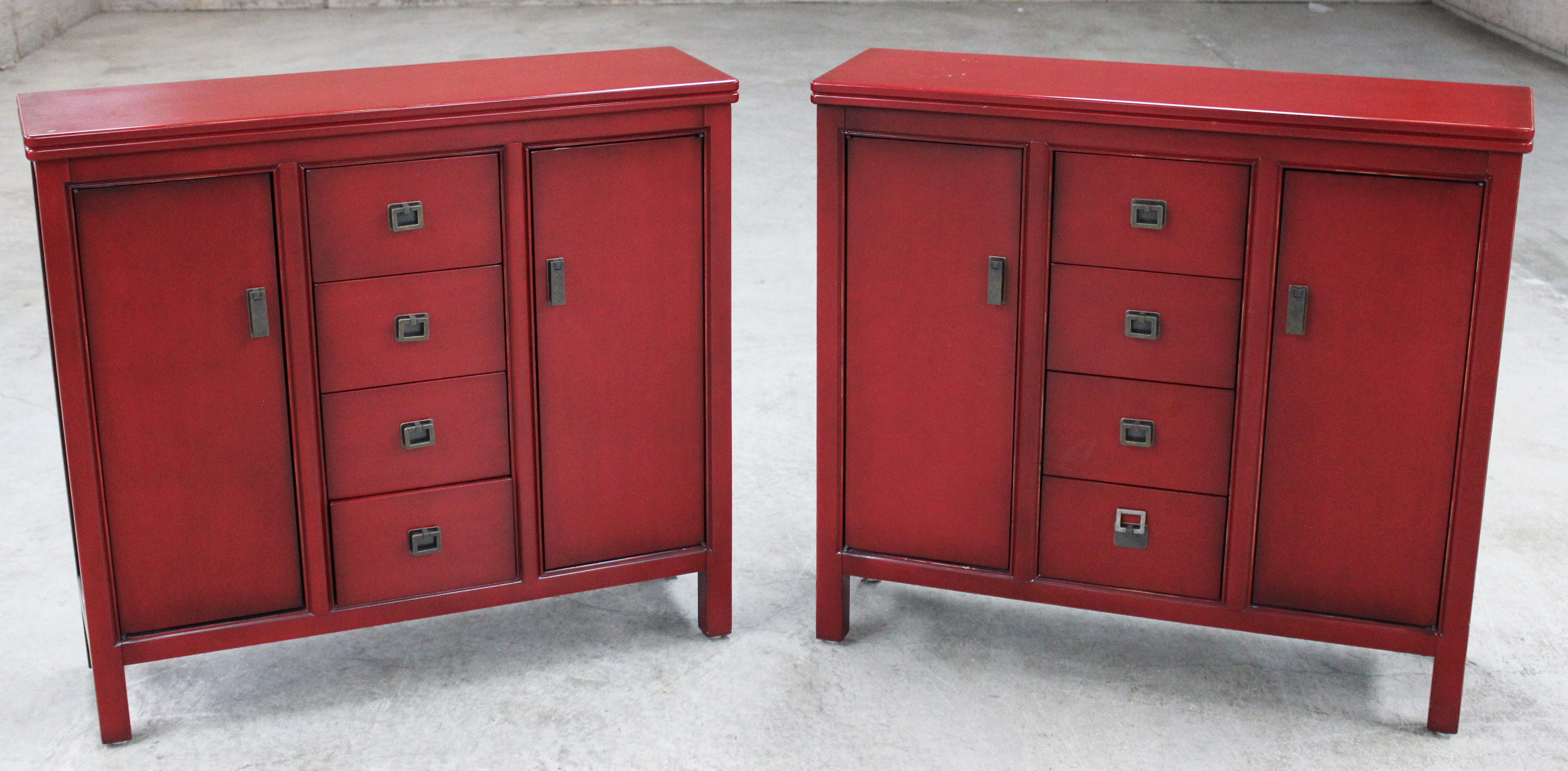 PAIR OF MODERN RED LACQUER BUFFET