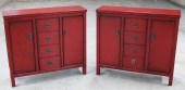 PAIR OF MODERN RED LACQUER BUF