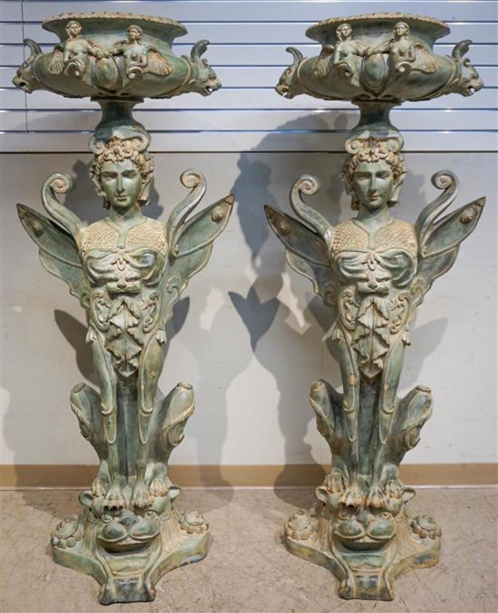 PAIR OF MODERN VERDIGRIS CAST METAL