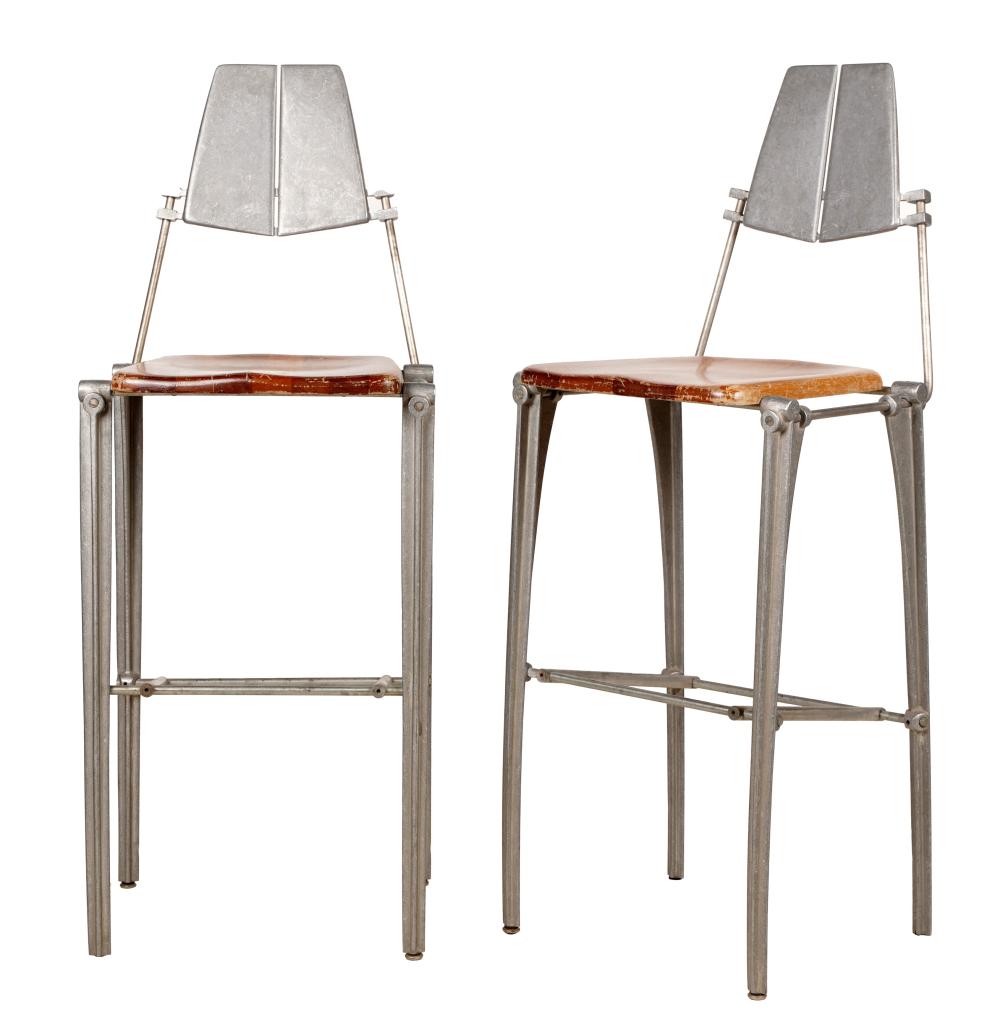 PAIR OF MODERNIST METAL AND WOOD