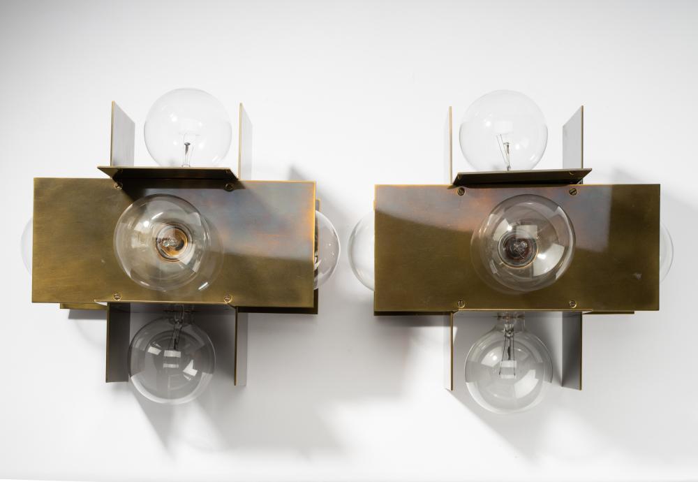 PAIR OF MODERNIST PATINATED BRASS
