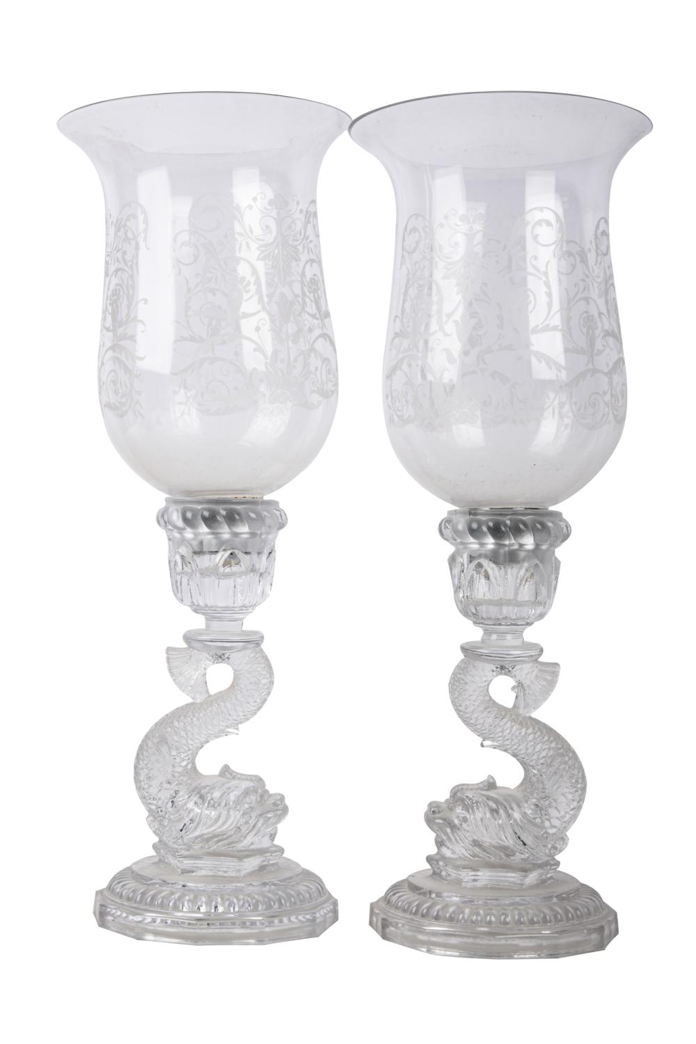 PAIR OF MOLDED GLASS HURRICANE
