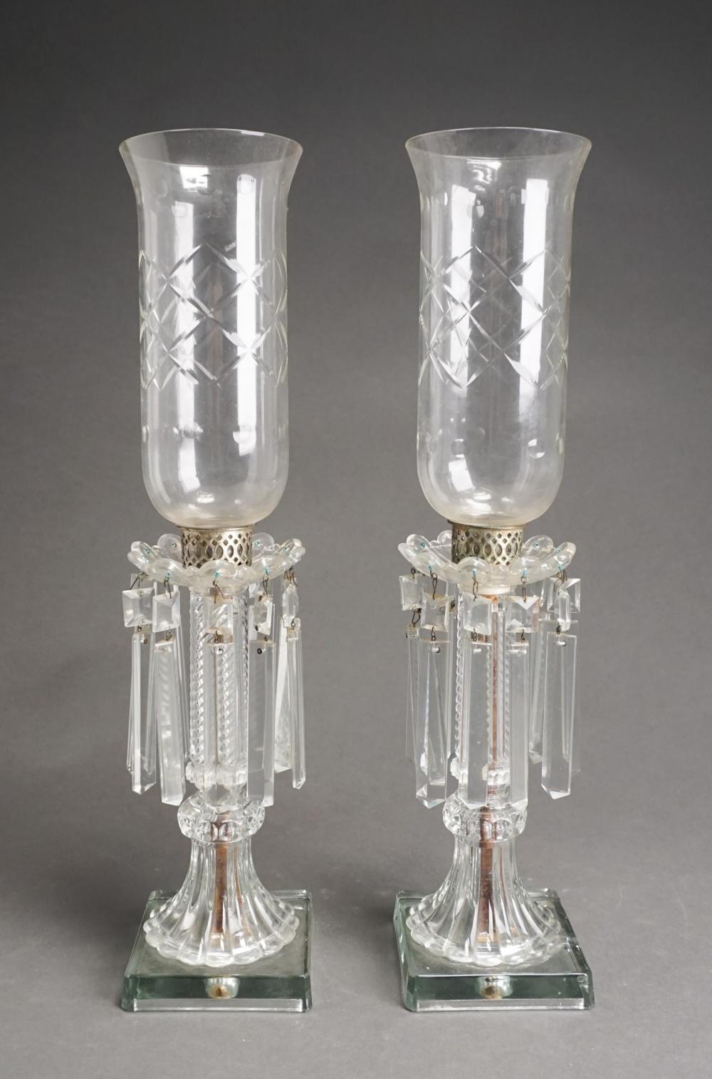 PAIR OF MOLDED GLASS LUSTRES, H: 21
