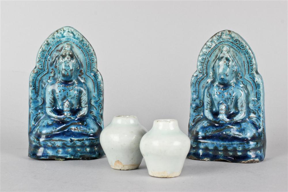 PAIR OF MOLDED TURQUOISE-GLAZED