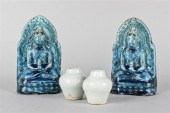 PAIR OF MOLDED TURQUOISE-GLAZE