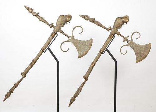 PAIR OF MONUMENTAL AFRICAN BRONZE