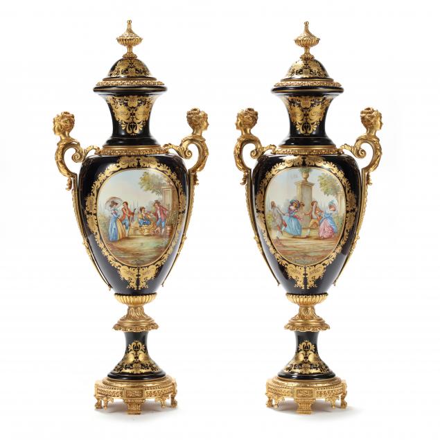 PAIR OF MONUMENTAL COBALT SEVRES