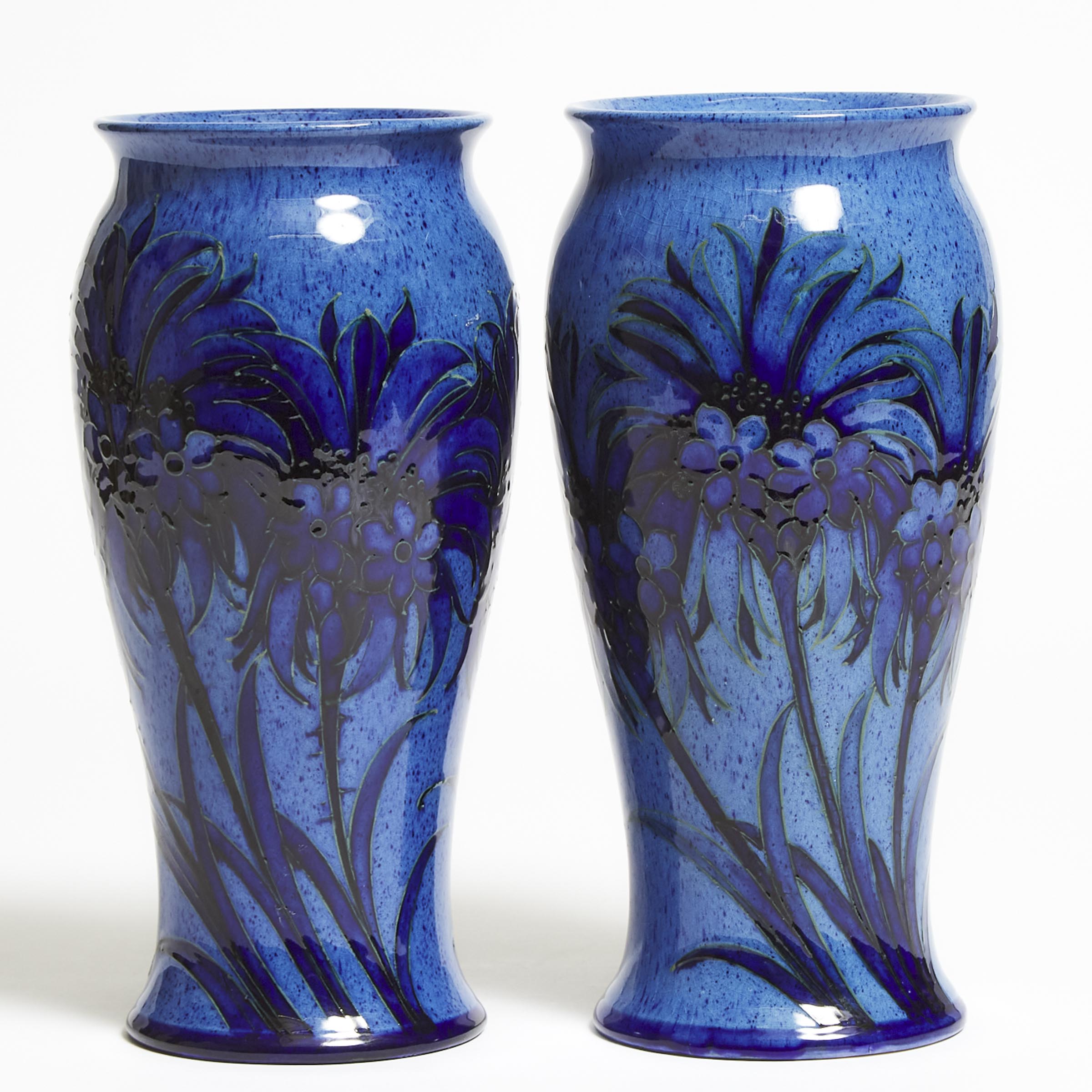 Pair of Moorcroft Blue Cornflower