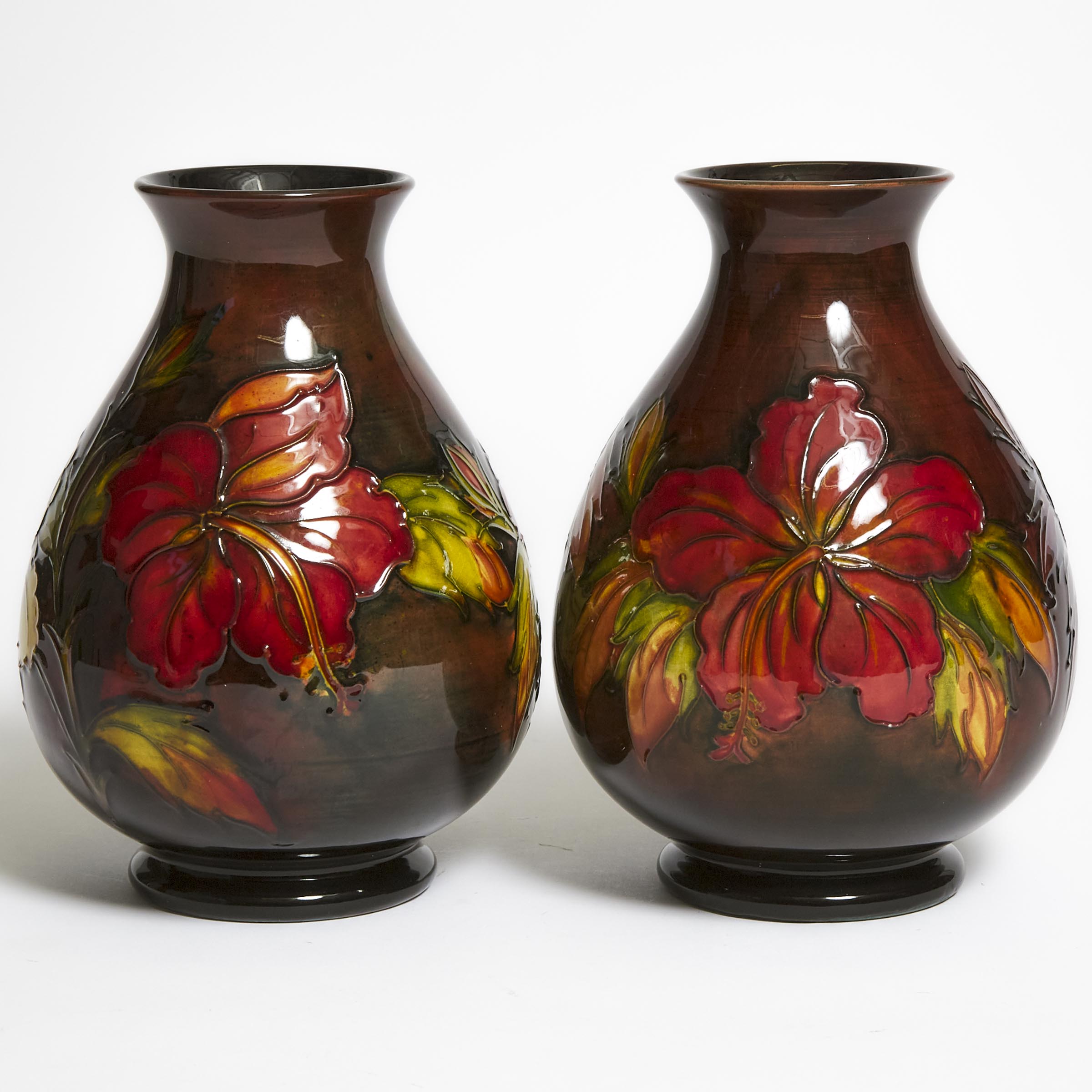 Pair of Moorcroft Flambé Hibiscus