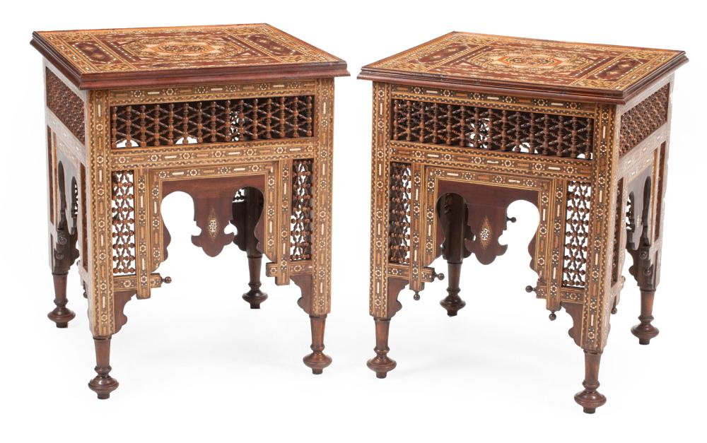 PAIR OF MOORISH INLAID HARDWOOD