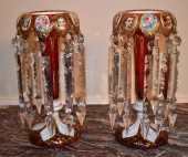 PAIR OF MOSER CRANBERRY WHITE