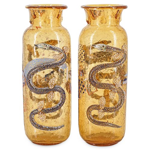 PAIR OF MOSER GLASS AMBER-COLORED