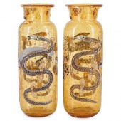 PAIR OF MOSER GLASS AMBER-COLO