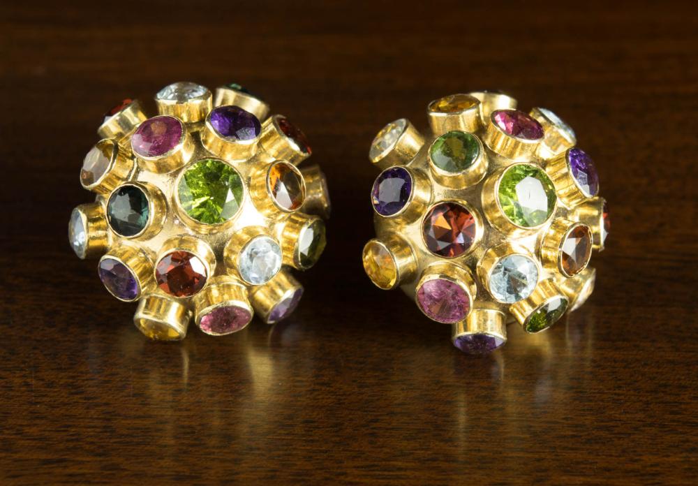 PAIR OF MULTI COLOR GEMSTONE STUD