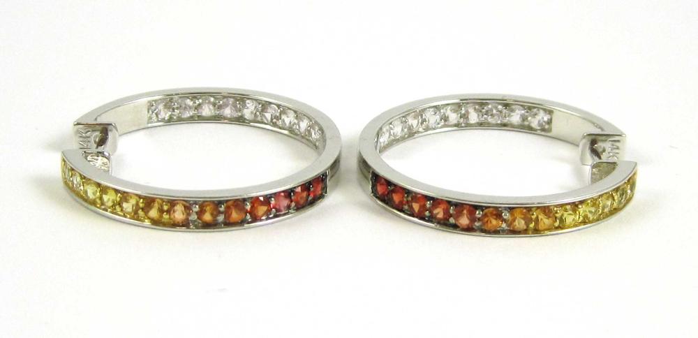 PAIR OF MULTI COLOR SAPPHIRE HOOP