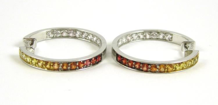PAIR OF MULTI COLOR SAPPHIRE HOOP