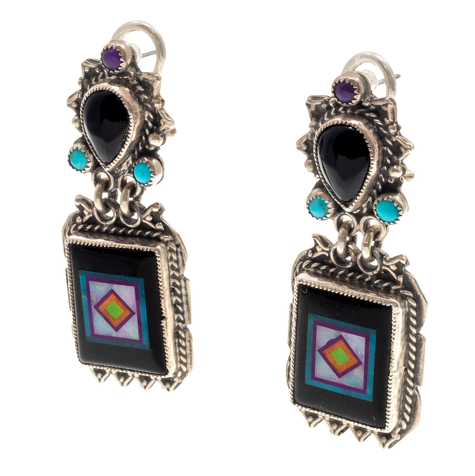 PAIR OF MULTI-STONE, STERLING