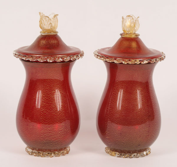 Pair of Murano art glass lidded