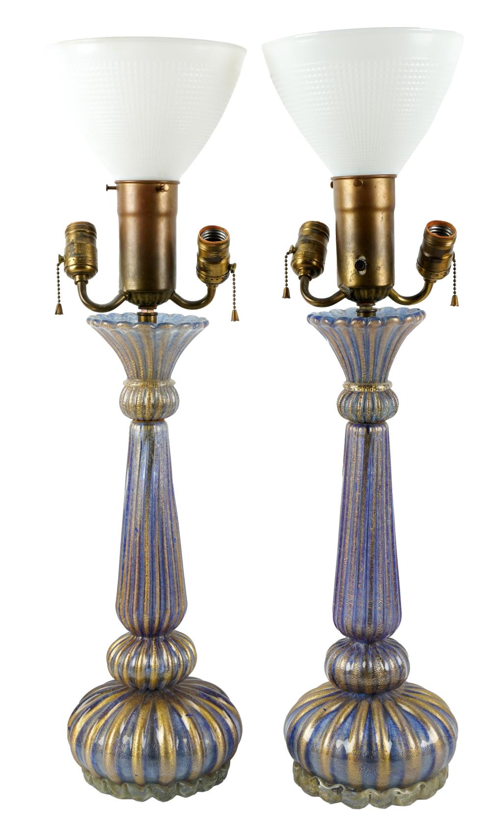 PAIR OF MURANO BLUE AVENTURINE