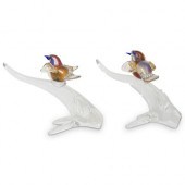 PAIR OF MURANO GLASS "BIRD ON