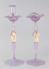 PAIR OF MURANO GLASS CANDLESTA