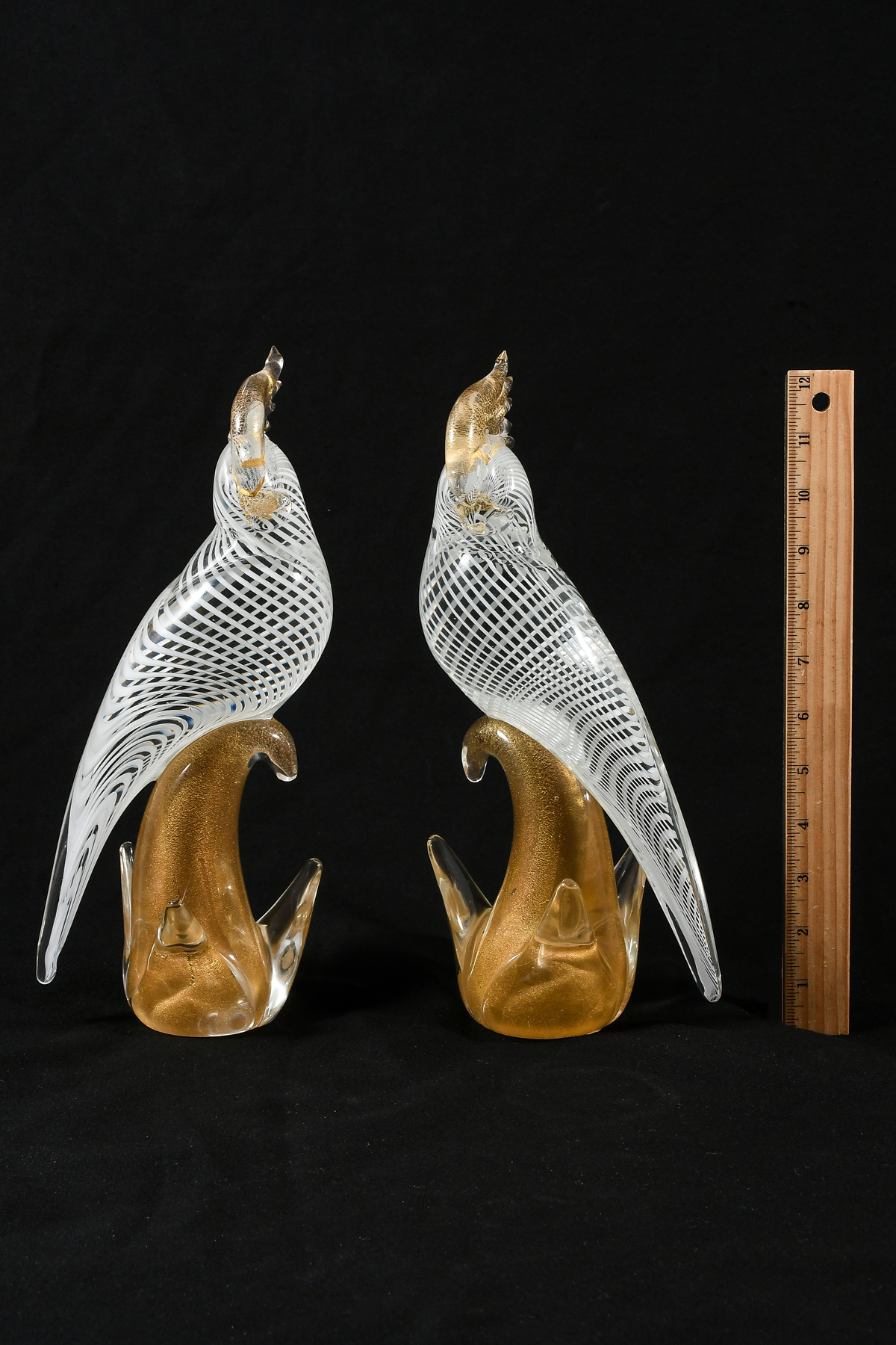 PAIR OF MURANO GOLD FLAKED ART