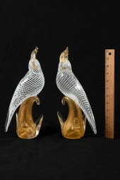 PAIR OF MURANO GOLD FLAKED ART