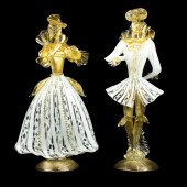 PAIR OF MURANO GOLD FLECKED WH