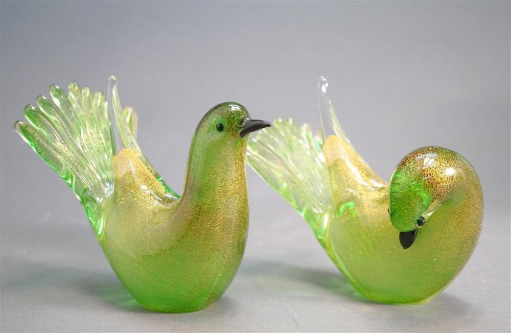PAIR OF MURANO GREEN GLASS DOVE