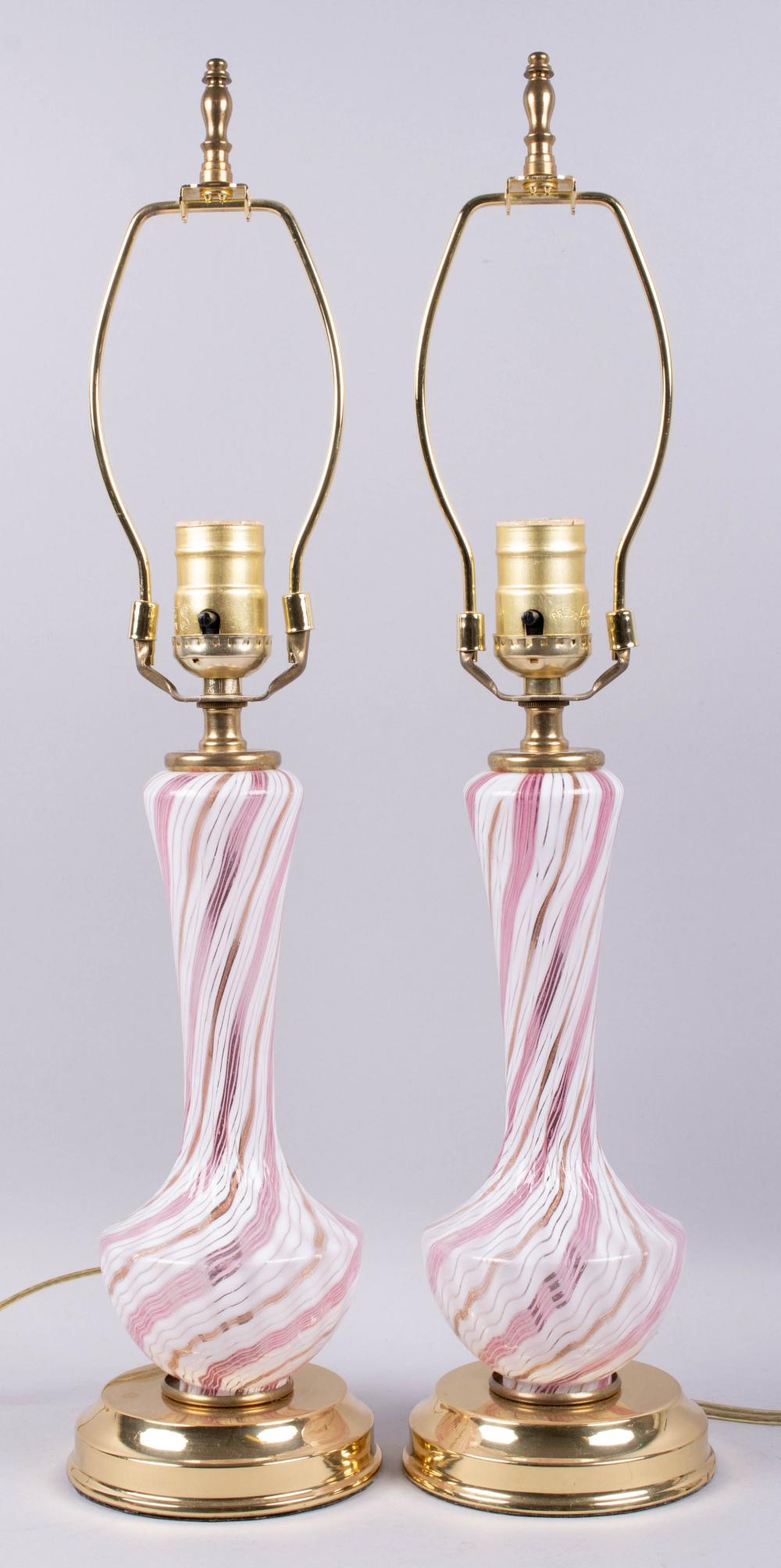 PAIR OF MURANO PINK, WHITE AND