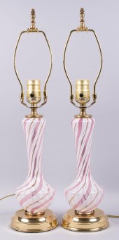 PAIR OF MURANO PINK, WHITE AND