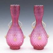 PAIR OF MURANO RUBY RED AND GO
