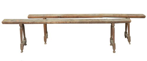 PAIR OF NARROW BENCHES EACH ON