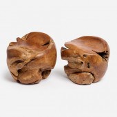 PAIR OF NATURALISTIC TEAK BALL