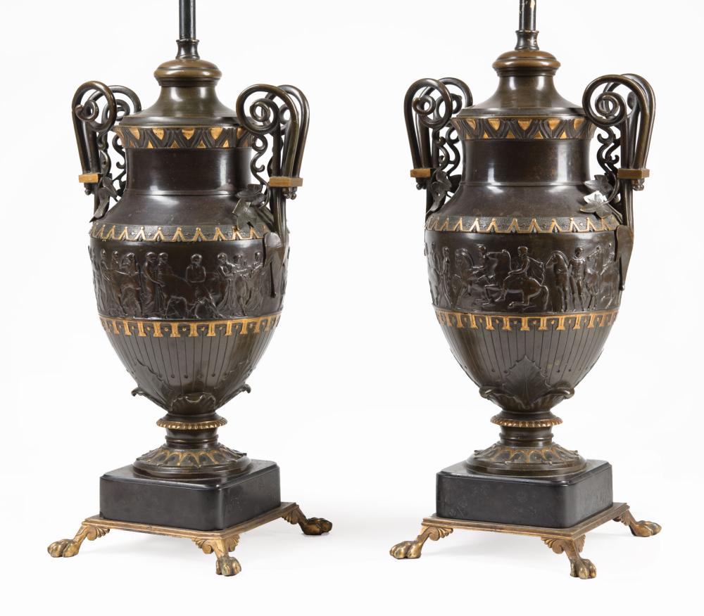 PAIR OF NEO-GREC BRONZE URNSPair of