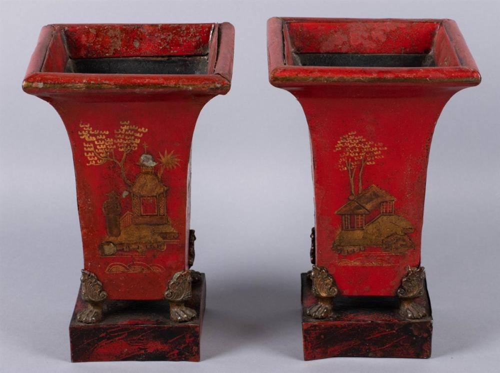PAIR OF NEOCLASSICAL SCARLET TOLE