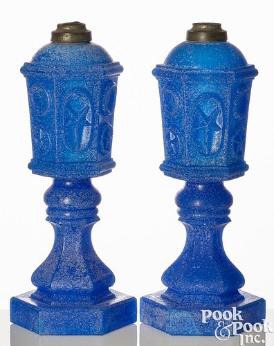 PAIR OF NEW ENGLAND COBALT GLASS