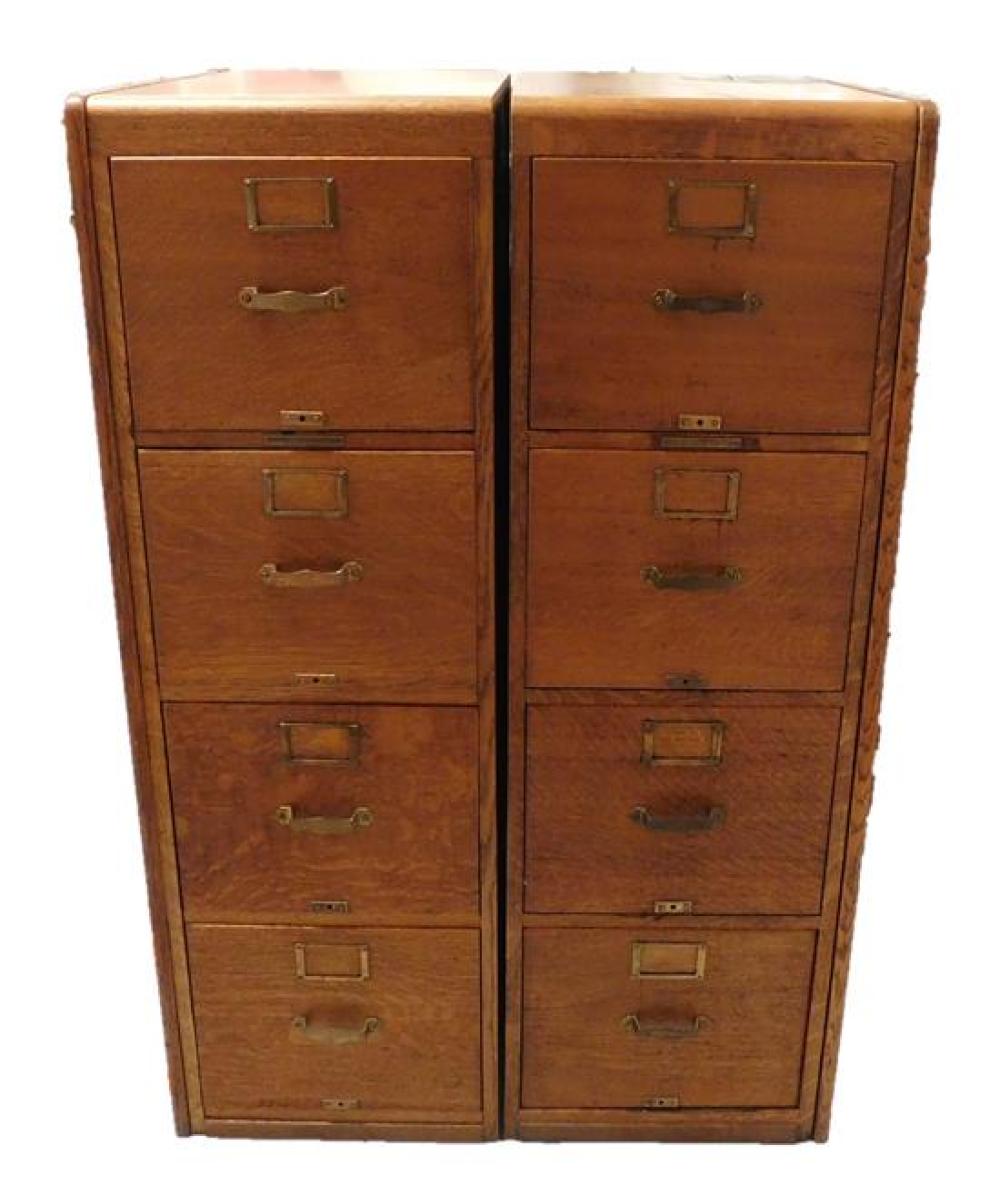 PAIR OF OAK FOUR DRAWER FILE