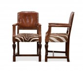 PAIR OF OAK, LEATHER & ZEBRA H