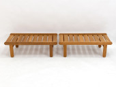 PAIR OF OAK SLAT BENCHES BY BE