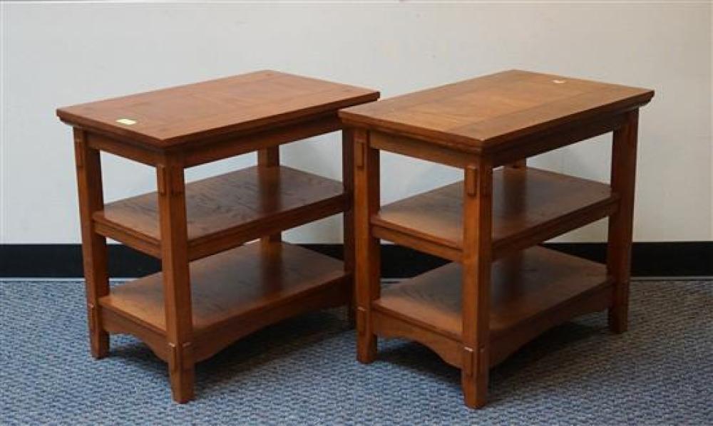 PAIR OF OAK THREE-TIER LAMP