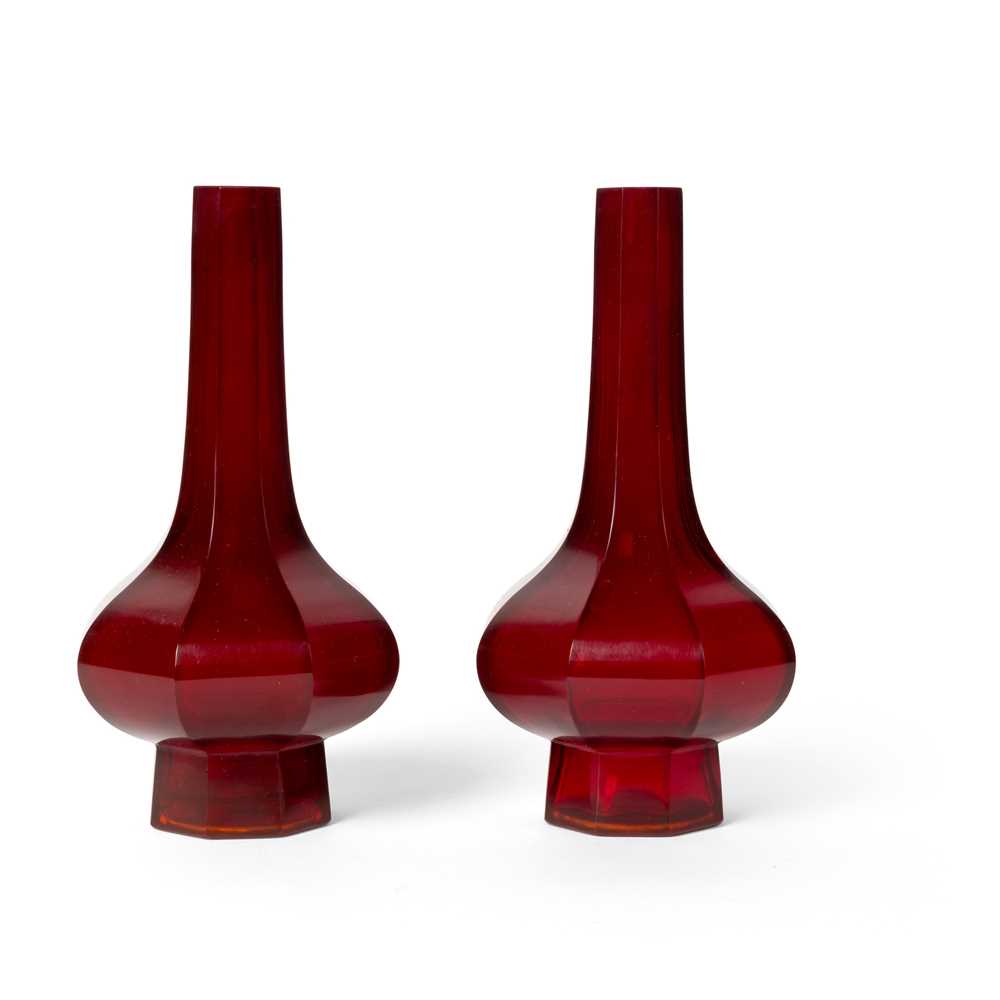 PAIR OF OCTAGONAL RUBY-RED GLASS