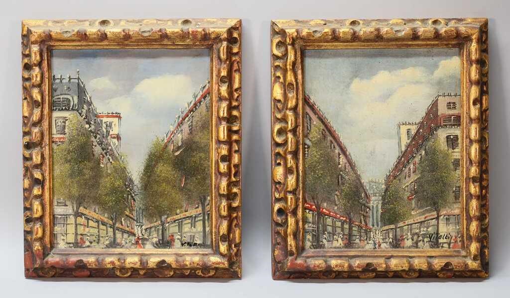 PAIR OF OIL ON BOARD STREET