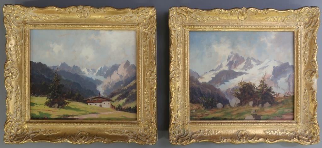 Pair of oil on board alpine