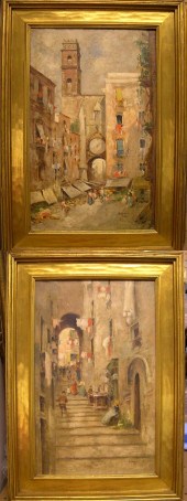 Pair of oil on canvas European