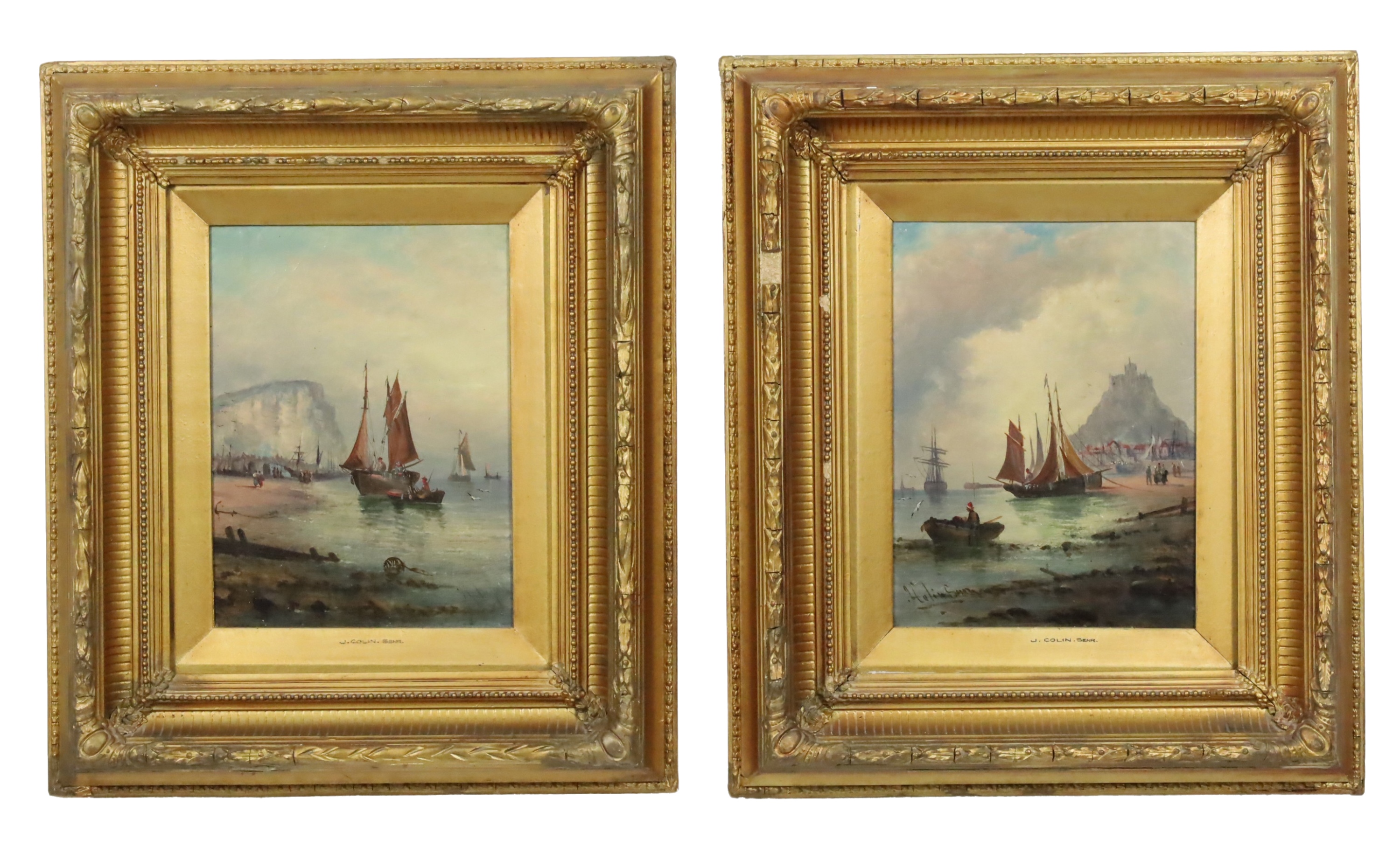PAIR OF OIL ON CANVAS SEASCAPES, J.