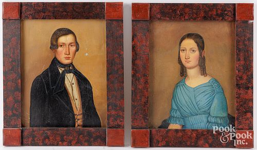 PAIR OF OIL ON TIN PORTRAITS OF