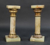 PAIR OF ONYX & BRASS PEDESTALS