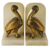 PAIR OF ONYX & BRONZE PELICAN