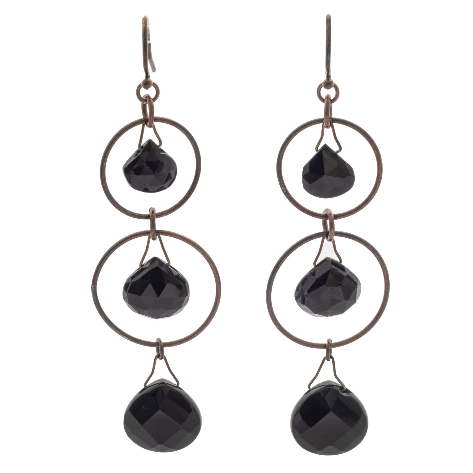 PAIR OF ONYX, PATINATED STERLING